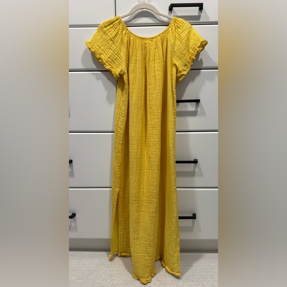 Anandi Joshi Gauze Saffron Yellow Off-Shoulder kaftan Dress SZ M